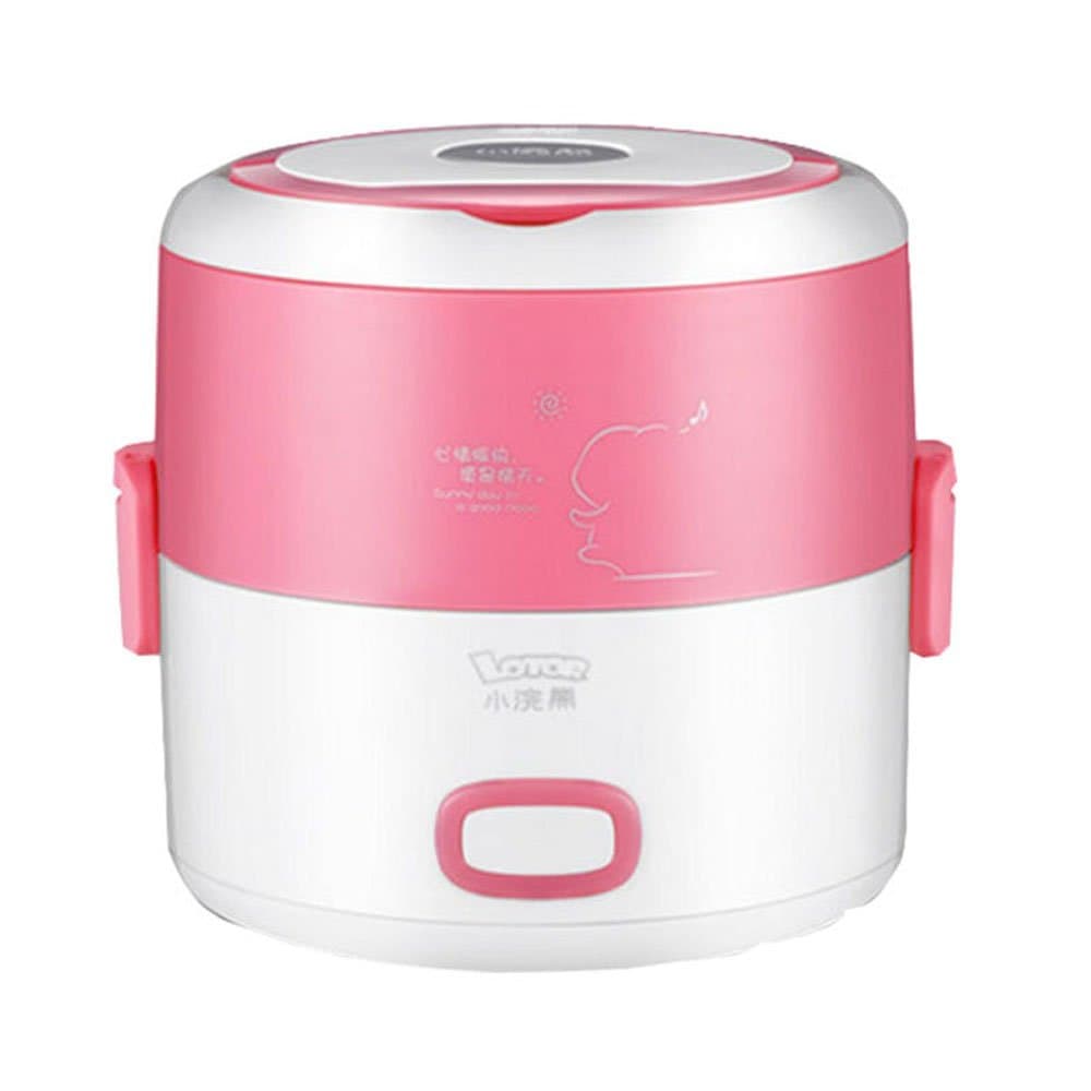 Lotor Mini 2 Layer Lunch Box Electric Portable Multi-Cooker/Rice Cooker & Steamer & Slow Cooker 1.3L Litre Multifunction Stainless Steel Inner Pot Heating Box (Pink)