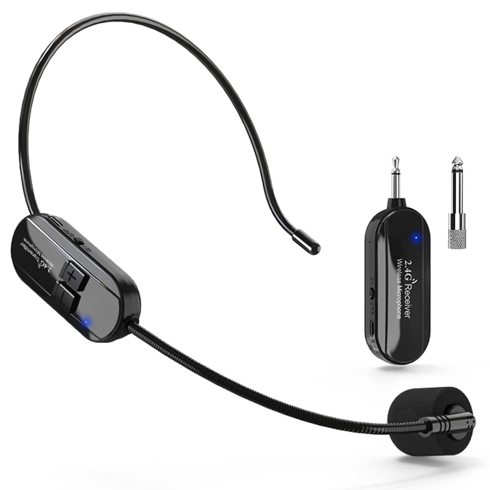 Wireless Microphone Headset, 2.4GHz, 160ft Range, Dual Type-C Charging, 3D Stage Reverb Effects, Compatible with 6.35mm & 3.5mm Jacks