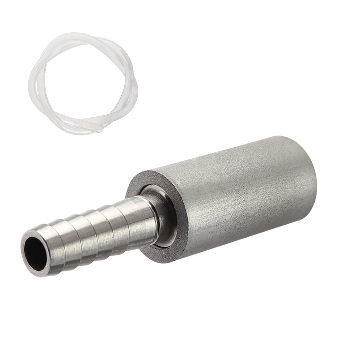 FERRODAY 0.5 Micron Diffusion Stainless Steel Aeration Stone with 1/4" Barb for Homebrew Wine Beer Soda + 20 Inch Silicone Hose