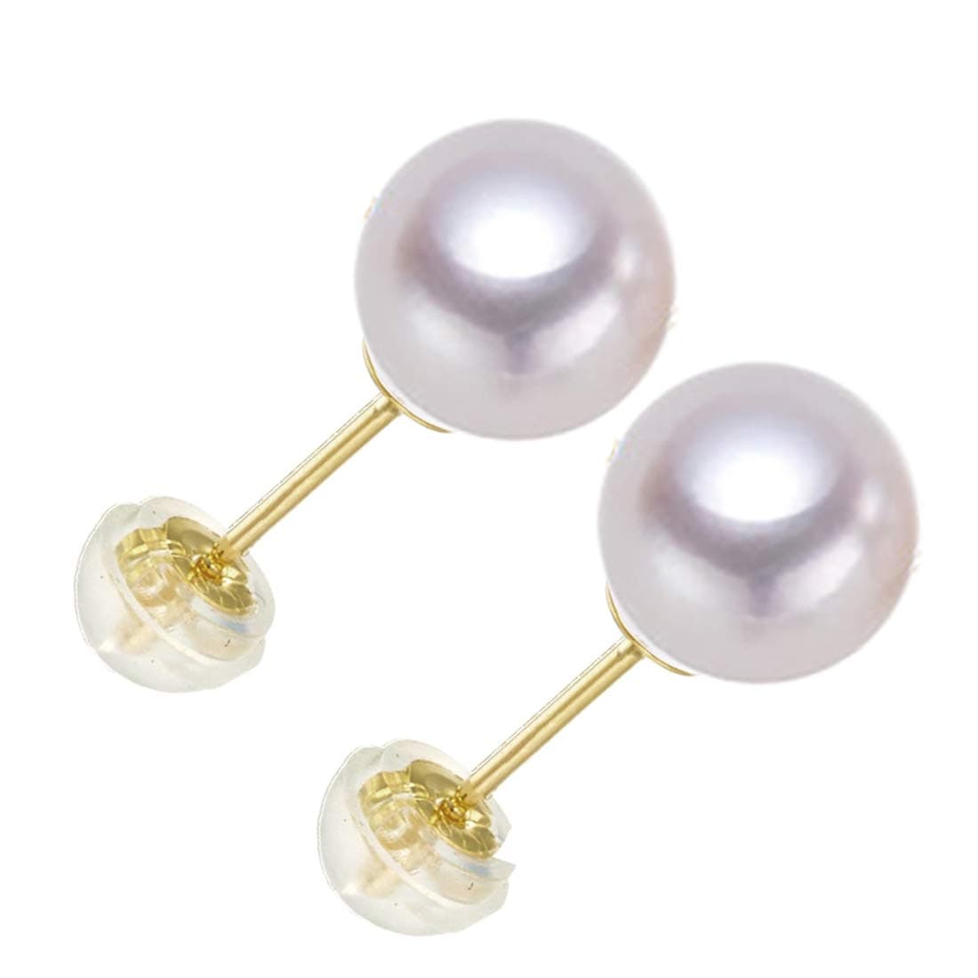 Sinya Mini Pearl Stud Earrings 18kt Solid Yellow Gold Post Natural Round Freshwater Cultured Pearl 4-4.5mm High Luster Commitment Pearl Earrings