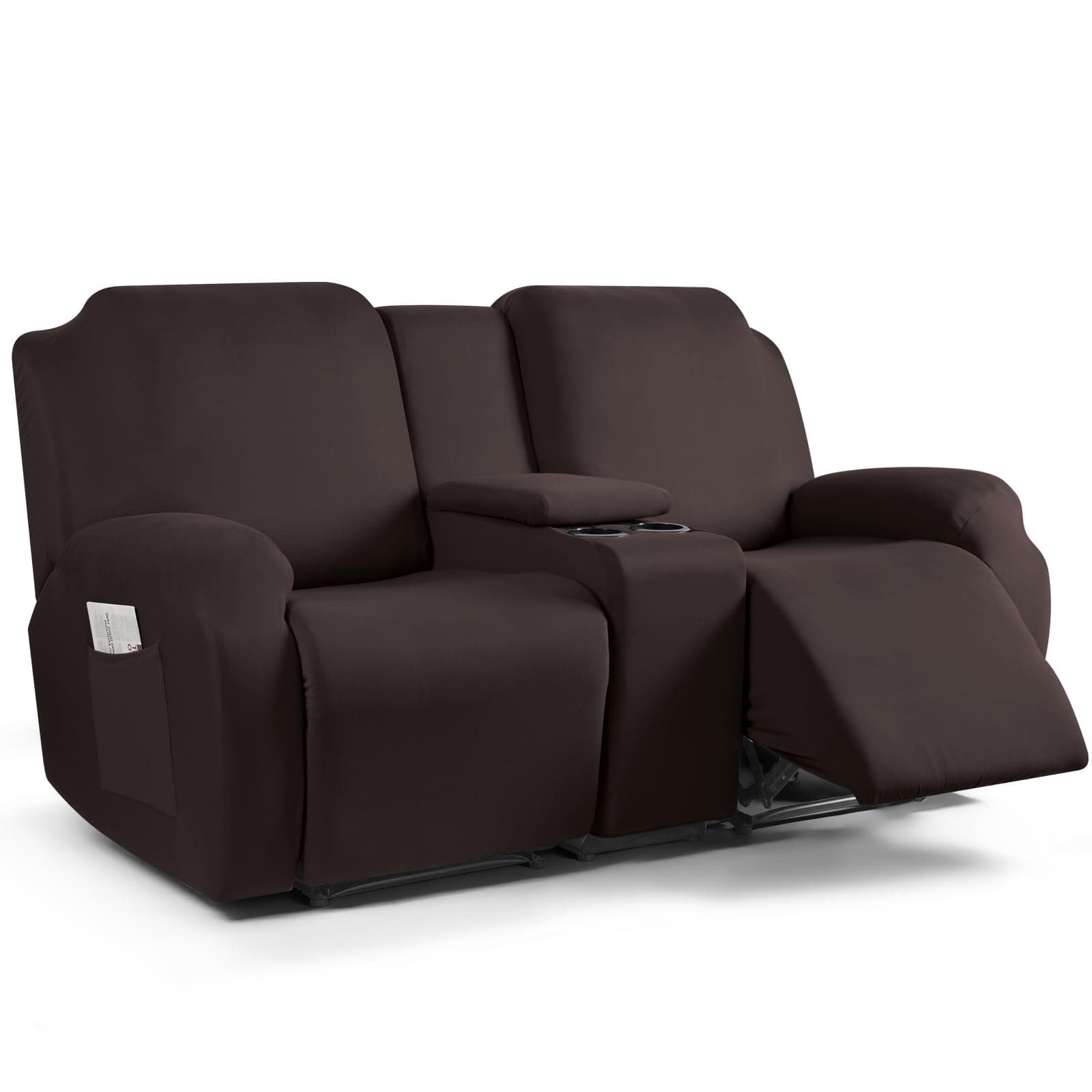 TAOCOCO Reclining Loveseat with Middle Console Slipcover, 4 Piece Polyester Fabric Stretch Loveseat Reclining Sofa Covers (Coffee, 2 Seat Recliner Cover with Console)