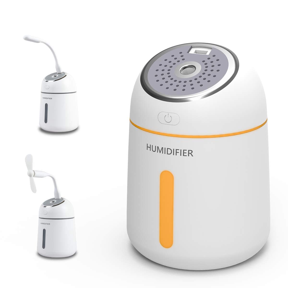 Mini Humidifier - Cool Mist Humidifier with USB Fan, USB LED Light for Bedroom Baby Ultrasonic Premium Mini Air Humidifier Unit,Waterless Auto Shut-Off, 8-16 Hours Working Time,White