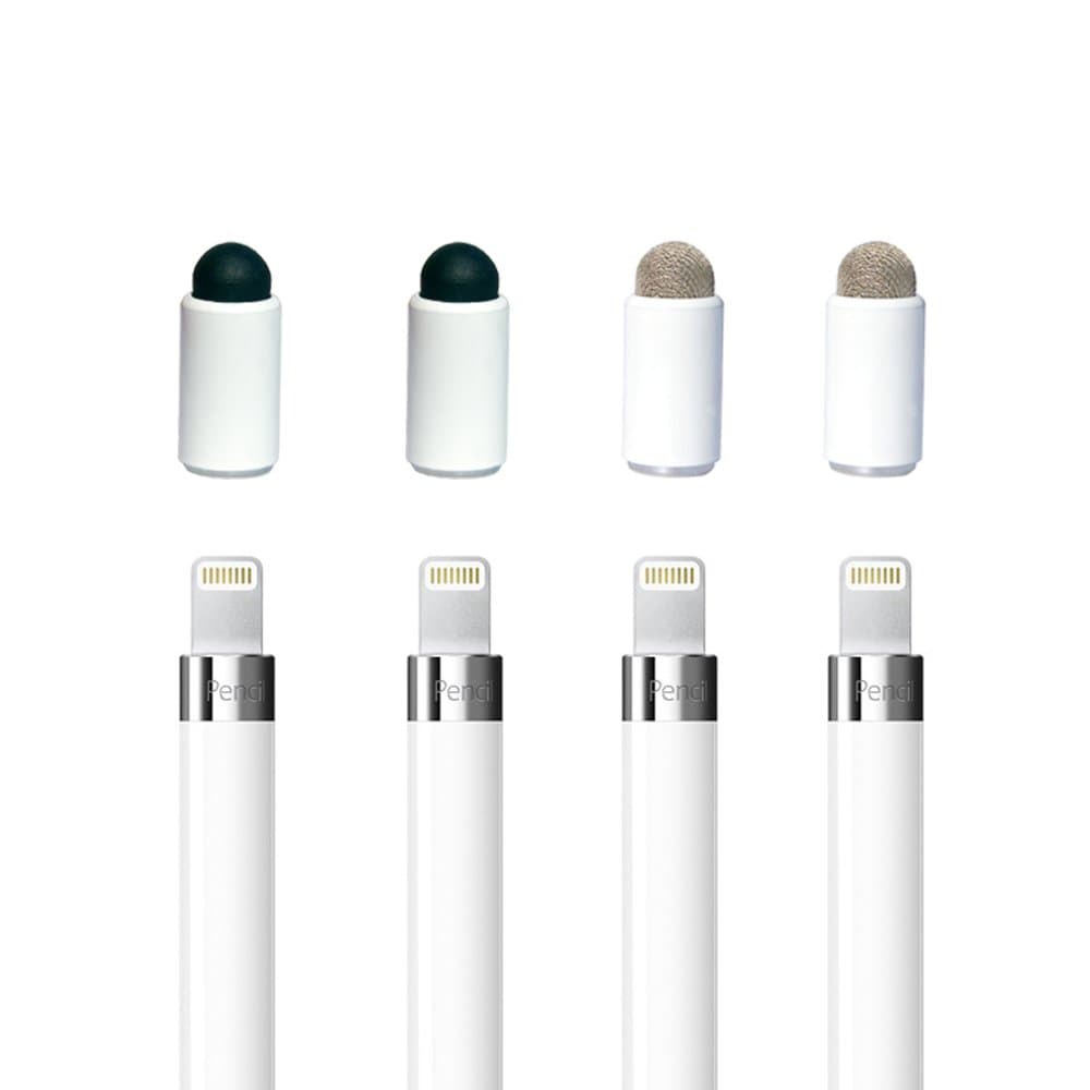 Eazy2hD [2 in 1] Replacement for Apple Pencil - Rubber and Fiber Tips Using as Stylus,Compatible with Apple Pencil Stylus Cap for Touch Screen Devices White(4 Pack)