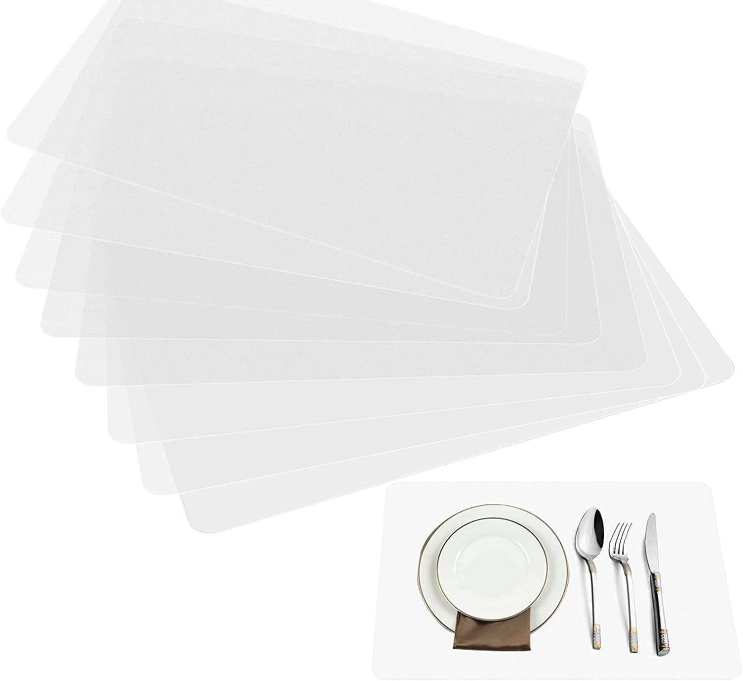 ThstheavenClear Place Mats,Translucent Plastic Placemats Set for Dining Table, Keeps Table or Desktop Cloth Cleaner, Washable, Heat Resistant, Non-Slip 8pack