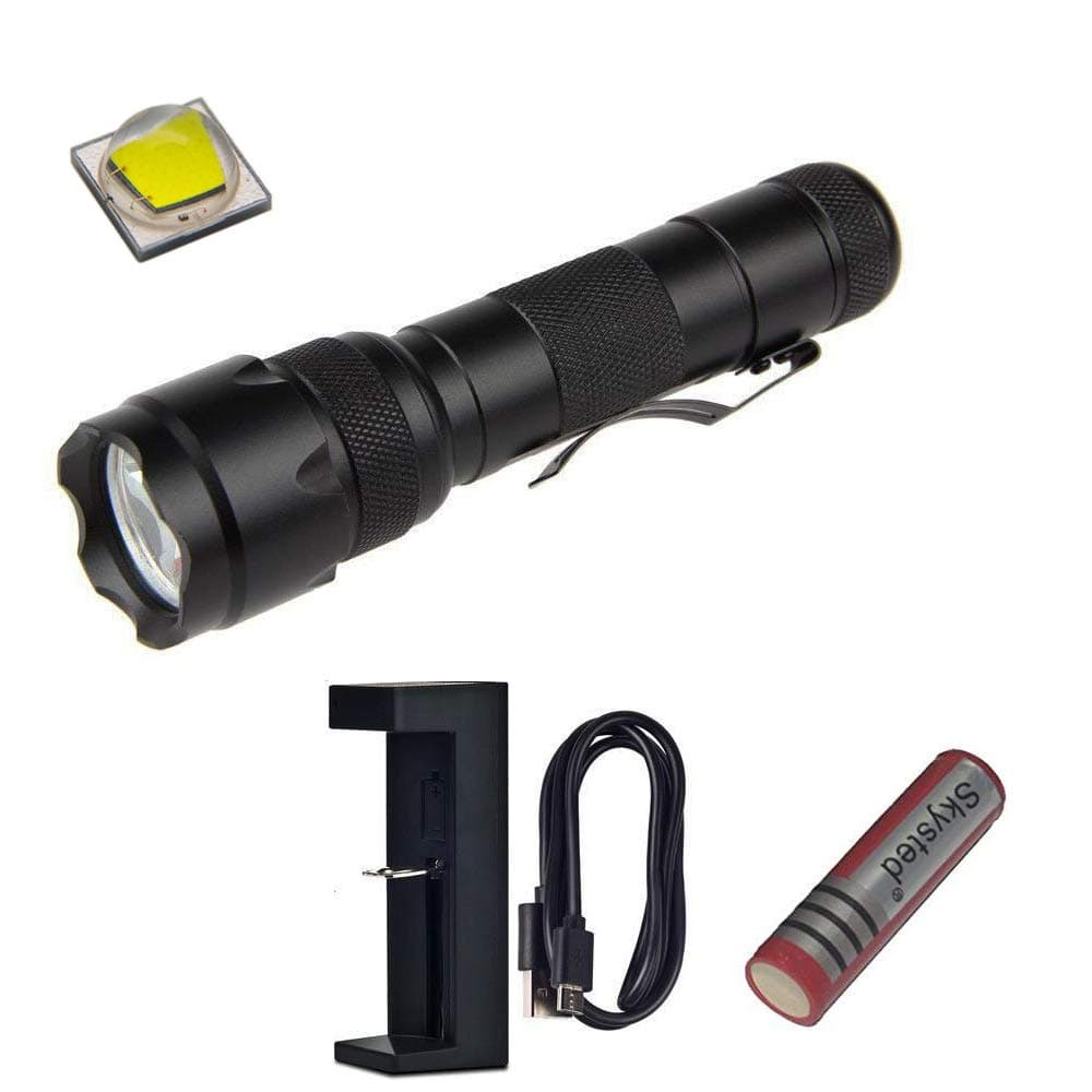 Skysted WF-502B Single Mode Tactical Clip Flashlight Kit,1200 Lumens CREE XM-L2 U3 LED,with 18650 Battery and USB Charger,Best Torch for Camping, Hiking, Emergency & EDC