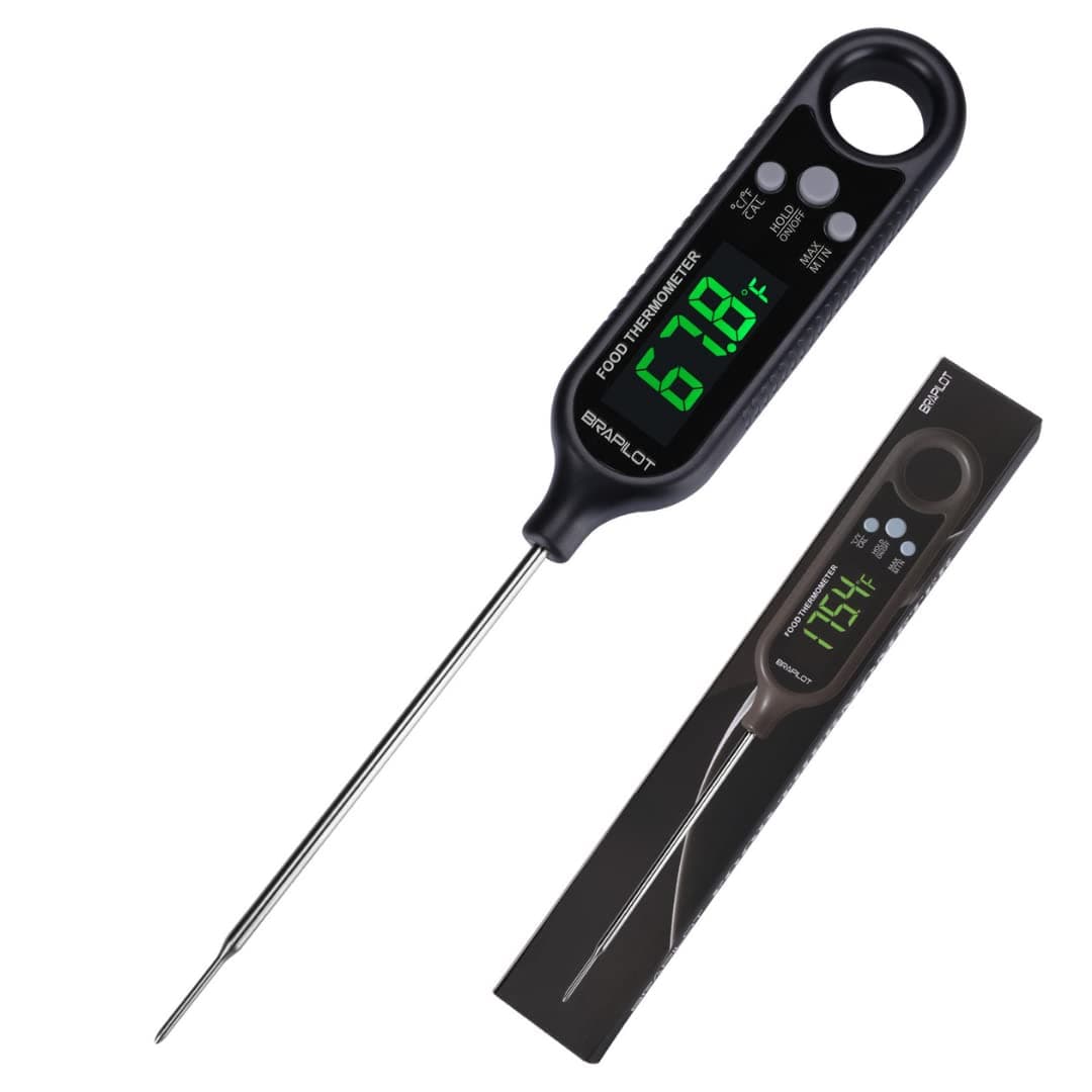 BRAPILOT Meat Thermometer Instant Read Backlight - Digital Food Thermometer for Kitchen Outdoor Cooking BBQ and Grill - Big