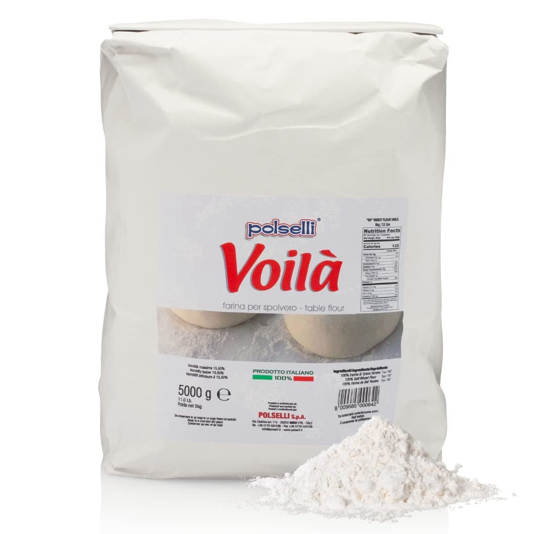 Voila, Table and Dusting Flour, Soft Wheat, Pizza, Baking, Pasta, Italy, Spolvero, All Natural, Non GMO, Not Bleached(5 kg) 11 lbs Polselli