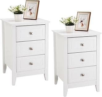 Upgraded White Night Stands for Bedrooms Set of 2, Modern Nightstand with 3 Drawers, Wooden Bed Side Table/Night Stand for Small Spaces, College Dorm, Kids’ Room, Living Room, 16W x 16D x 24H