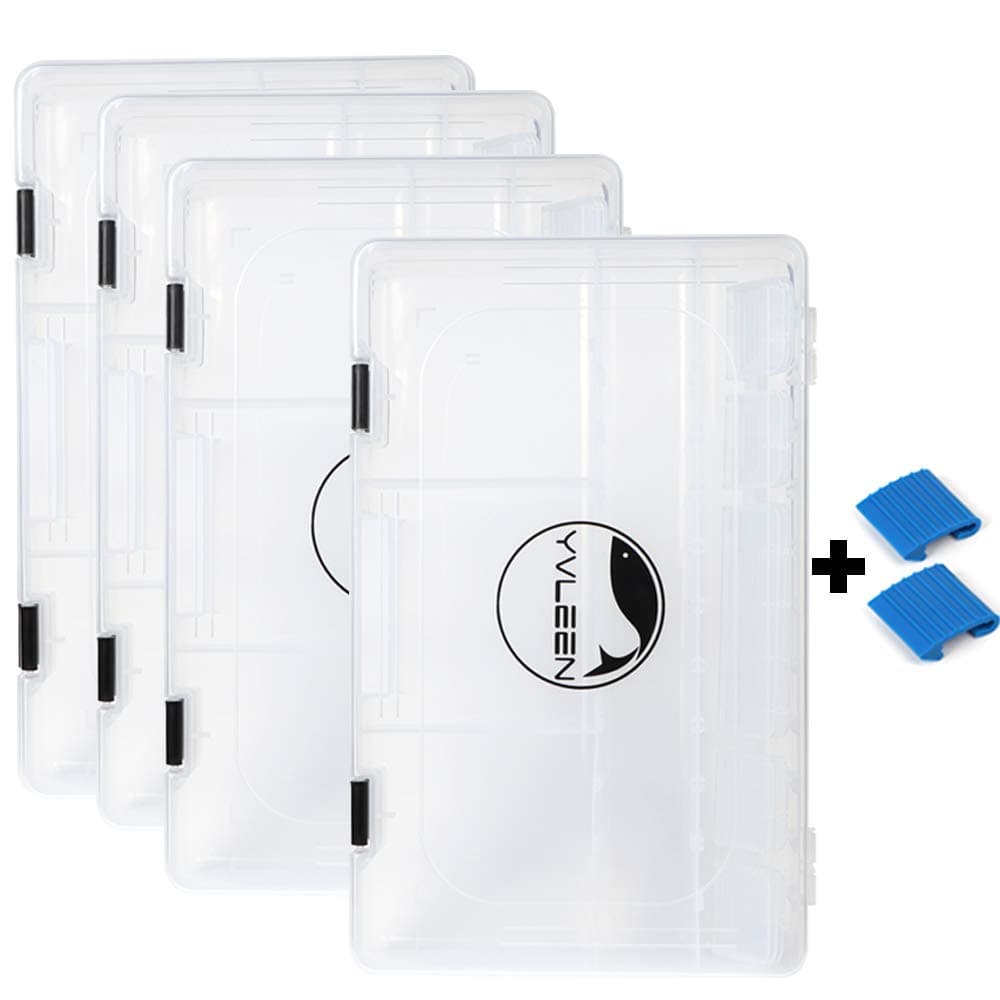 YVLEEN Fishing Tackle Boxes - 3600 3700 Tackle Box Plastic Storage Organizer Box with Removable Dividers - 2packs/4packs Tackle Trays - Included 2pcs of Extra Clip