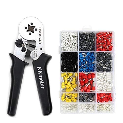 Wire Crimping Tools KKmeter Crimper Plier Set 23-10AWG Self-adjustable Ratchet Crimper Tool Kit with 1350pcs Wire Terminal Connector Insulated and Uninsulated Wire (Black-1)