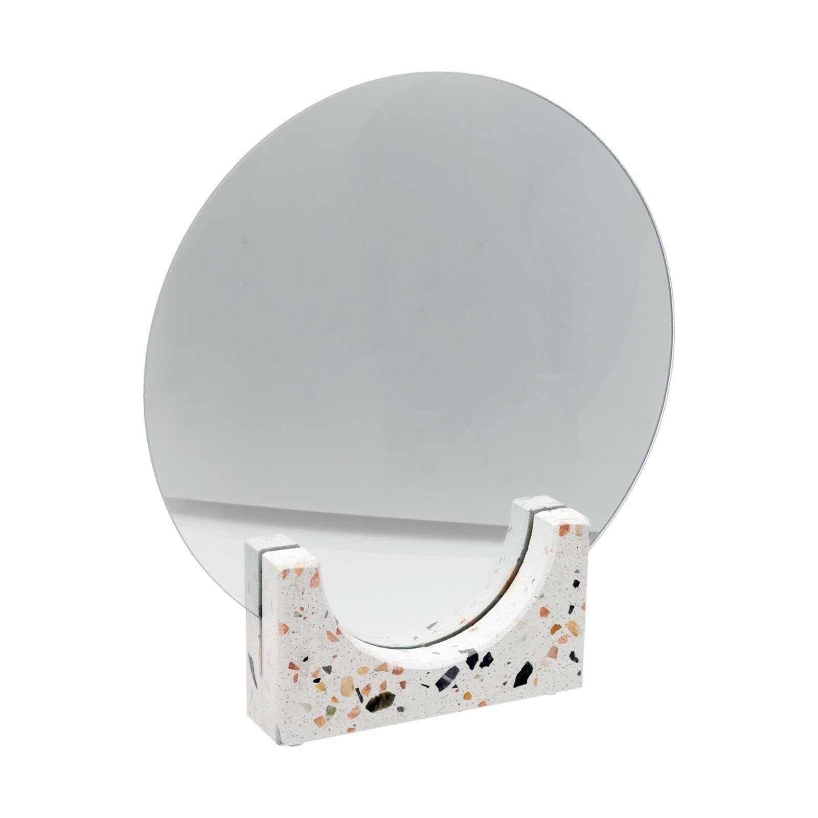 Kusso Round Tabletop Mirror with White and Multi-coloured Terrazzo Marble Base for Bathroom Bedroom Dressing Room Table Desk or Vanity Freestanding