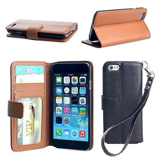 (Slim Fit Series) iPhone 6 PU Folio (Wallet) Case - 3 Card Slot Wallet Case Slim and Compact Case (Brown)
