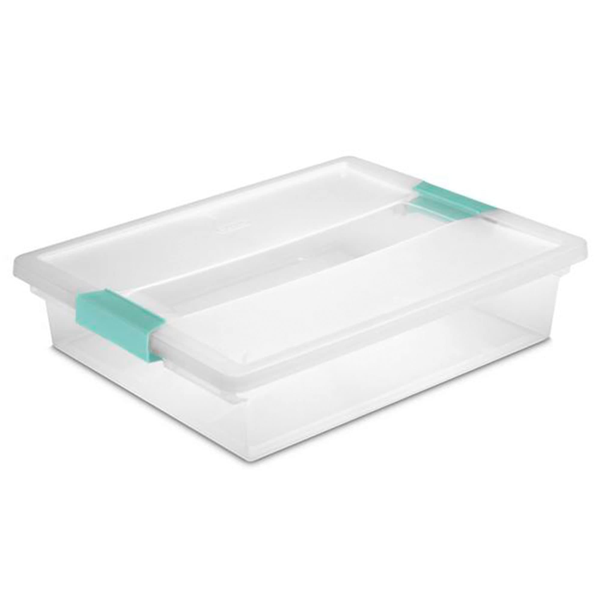 Clip Box, Stackable Small Storage Bin with Latching Lid, Plastic Container to Organize Office, Crafts, Clear Base and Lid, Large, 1-Pack