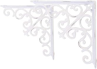 Sungmor 2PC 8.9 Inch Heavy Duty Decorative Brackets for Shelves, Vintage Victorian Cast Iron Shelf Bracket, Sturdy White L Shape Metal Corner Brace Shelf Supporter, Wall Mounted Floating Shelf Bracket