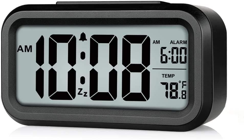 Blairmore Digital Alarm Clock Table Clock for Students, Home, Office, Corporate with Automatic Sensor, Date & Temperature-Black,Plastic, 14W x 8H Centimeters (ABS, Black)