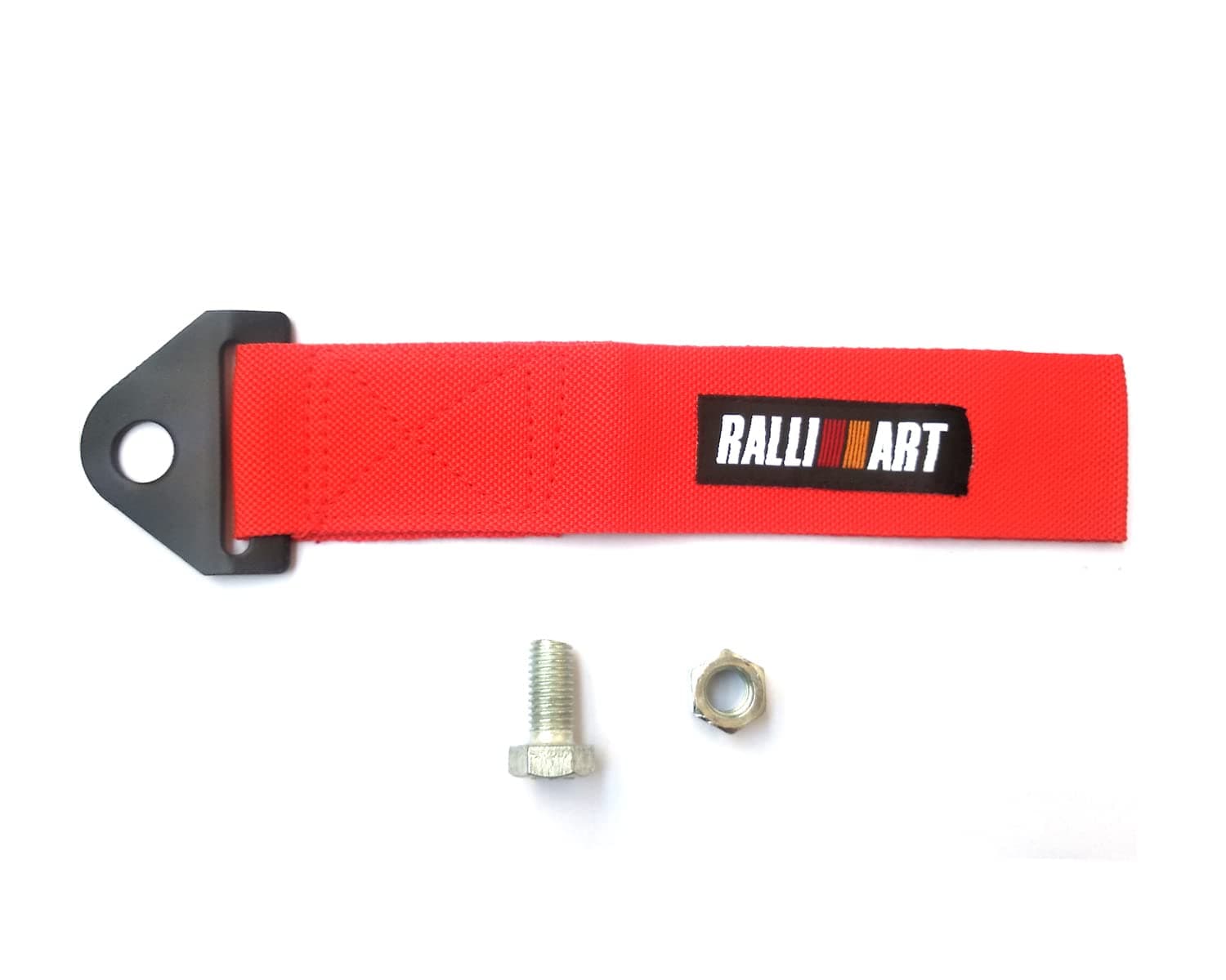 Designer Nylon Car Towing Hook Strap Belt - Red (with Fitting nut Bolts) - 1 Pc.