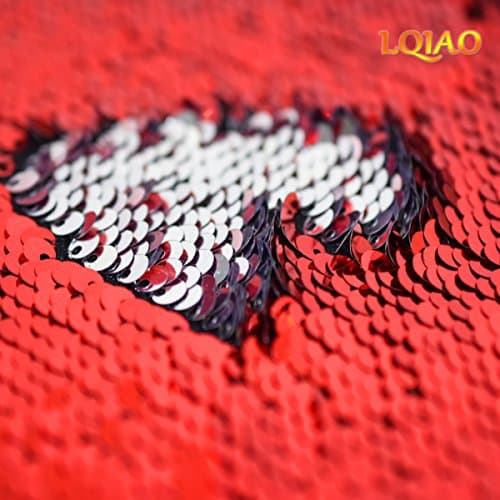 Mermaid Sequin Fabric Red Silver Shimmer Sequin Fabrics Glitz Reversible Sequin Fabric by The Yard for Bridal Gown/Dress/Evening Costume Dress Pillow Cushion Cover Wedding Decoration¡­ (Red Silver)