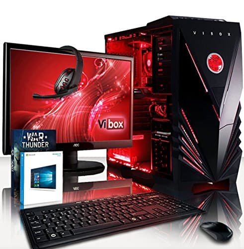 Vibox Swift Package 13 Gaming PC - with Warthunder Game Bundle, Windows 10, 21.5" HD Monitor, Gamer Headset, Keyboard & Mouse Set (3.7GHz AMD Quad Core Processor, Radeon R7 250 Graphics Card, 1TB Hard Drive, 8GB RAM, Vibox Commando Red Case)