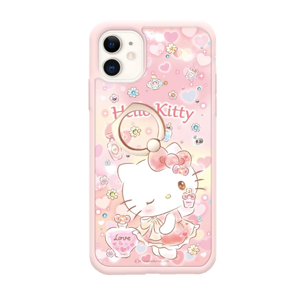 apbs Sanrio Hello Kitty Shockproof Case Compatible with iPhone 11 6.1-Inch, Crystal Rhinestone from Swarovski, Flexible TPU Bumper Edge & Rigid PC Back Panel Cover with Ring Stand - Perfume Kitty