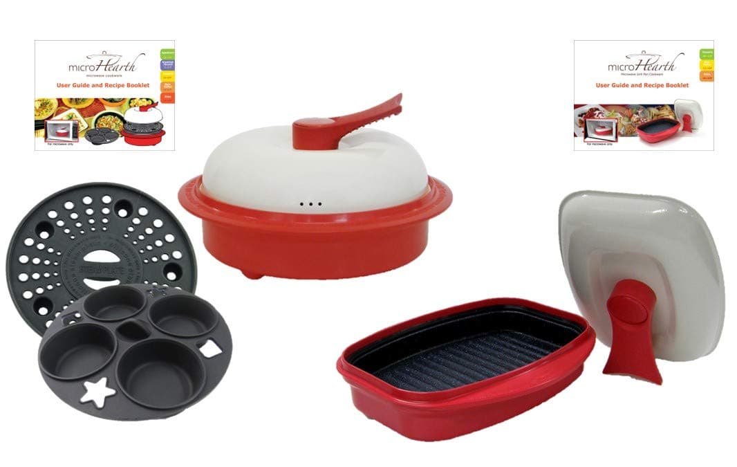 Cookware Combo Set (Everyday Pan & Grill Pan) for Microwave Oven, Red