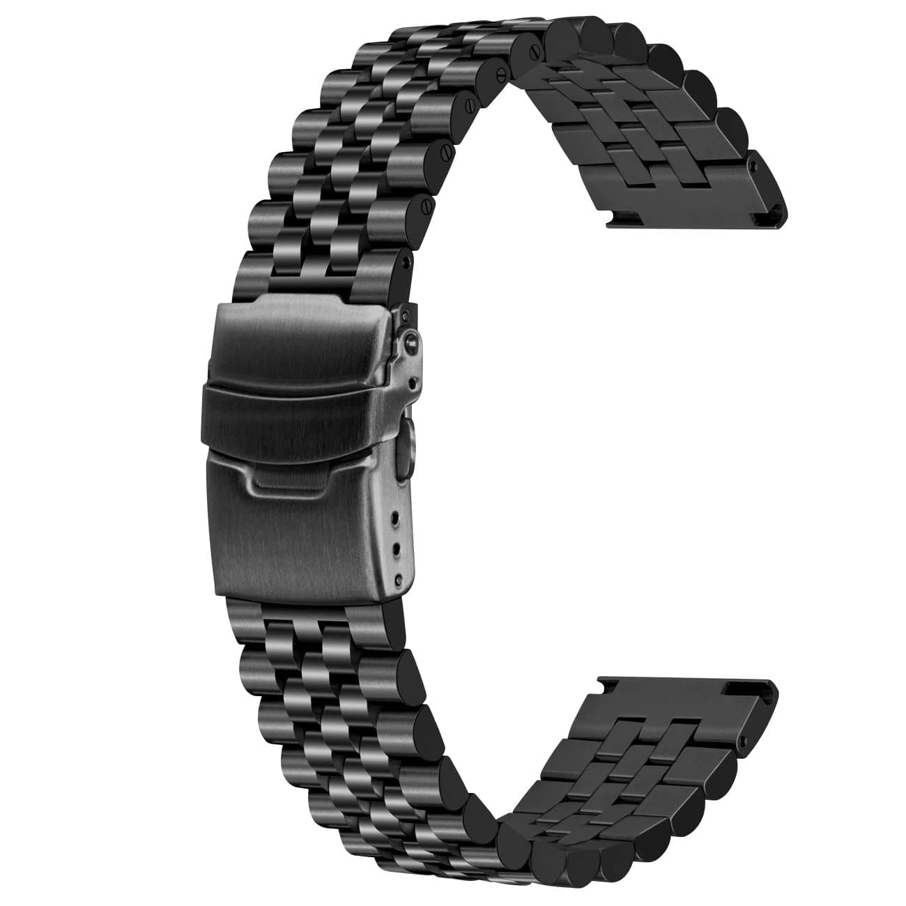 Super Brushed & Polished 3D Solid Silver Stainless Steel Watch Bracelet Band 20mm 22mm 24mm Security Double Deployment Buckle