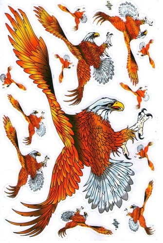 "10 Sheets" Eagle Hawk Falcon Sticker Car Racing Motorcross Decal Motorcycle Truck Graphic Logo Bicycle Bike Stickers Fire Flame