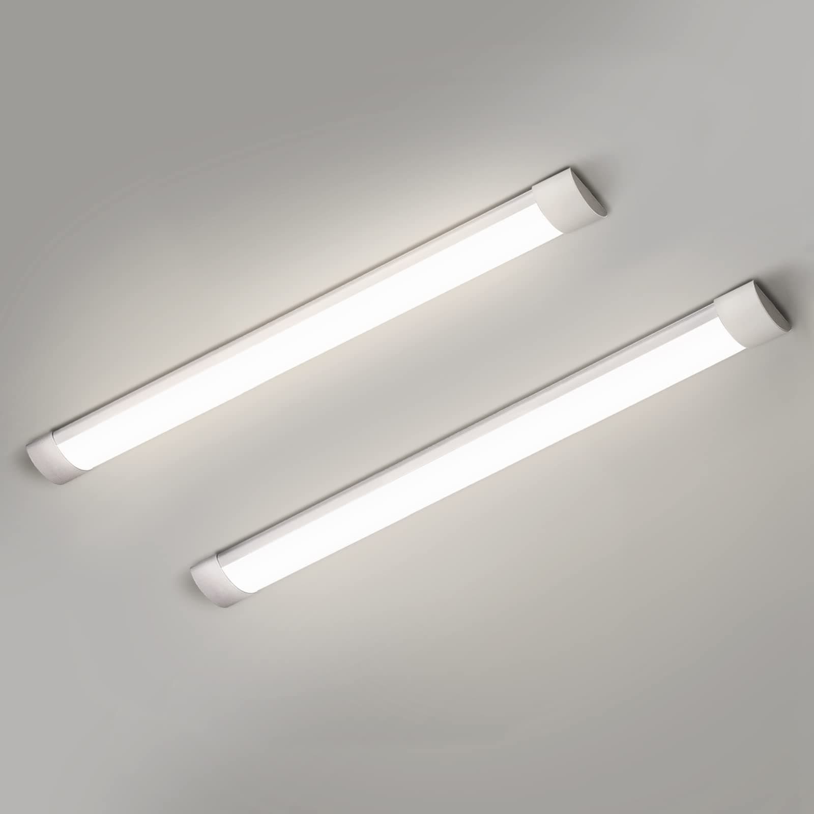 2 Packs 3FT LED Batten Light, Ultra-Thin Slim Ceiling Surface Mounted Light, 30W, 4000K, IP20, LED Ceiling Lamp for Garage, Shop, Hallway, Office, Market