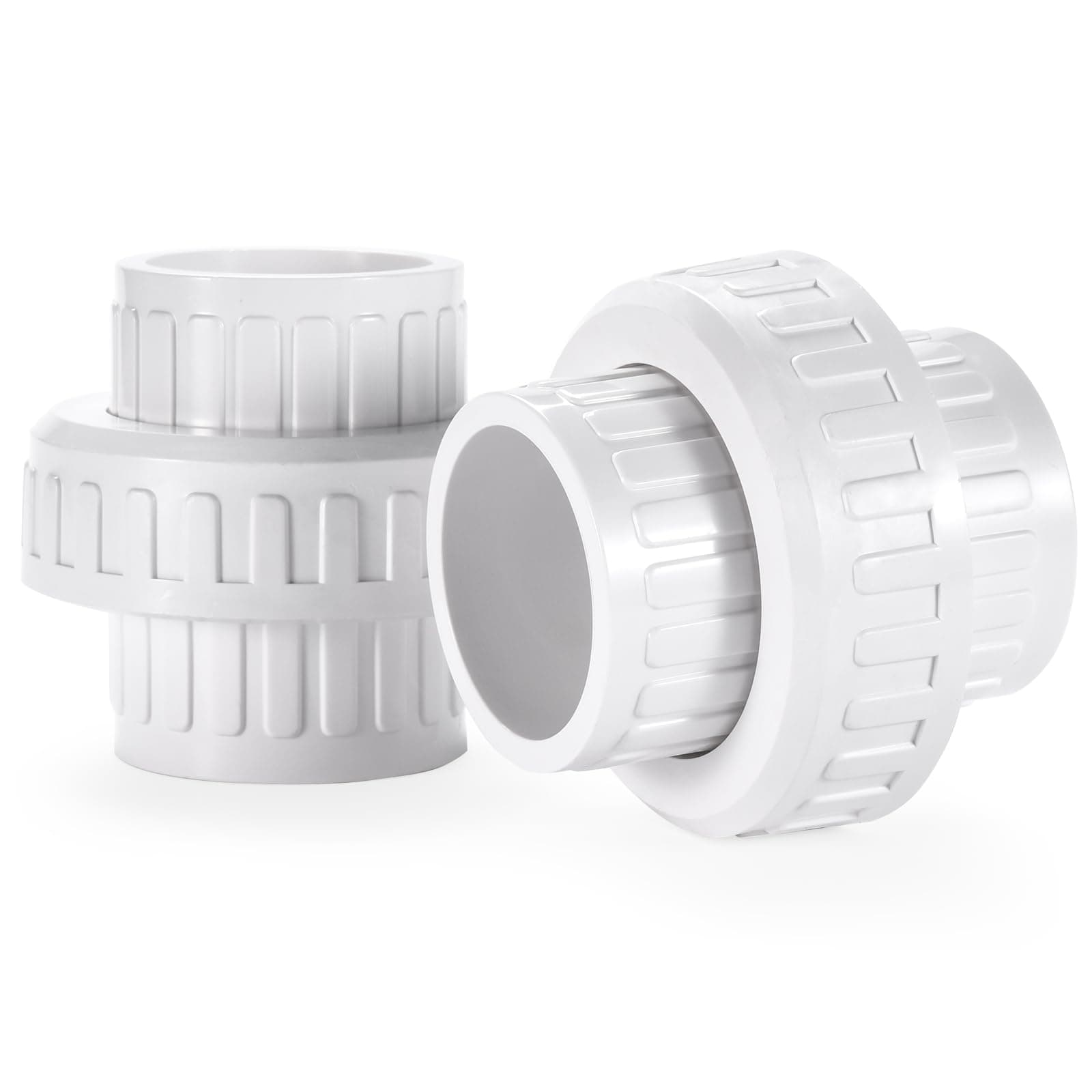 VYH 1-1/2" PVC Union Coupling Pipe Fitting,1-1/2" PVC Slip Union Schedule 40, PVC Adapter(Socket x Socket), built-in EPDM O-Ring, White (2 Pack ）