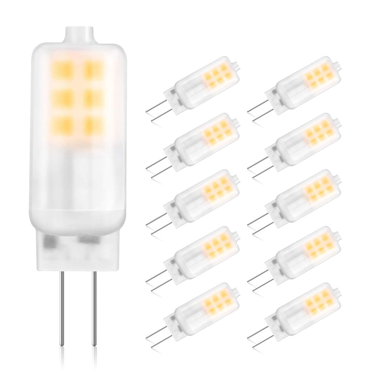 GLIME G4 LED Bulbs 3W Replace 10W-25W Halogen Bulbs No Flicker Warm White 3000K AC/DC 12V Energy Saving Light Bulbs Non-dimmable - 10 Pack