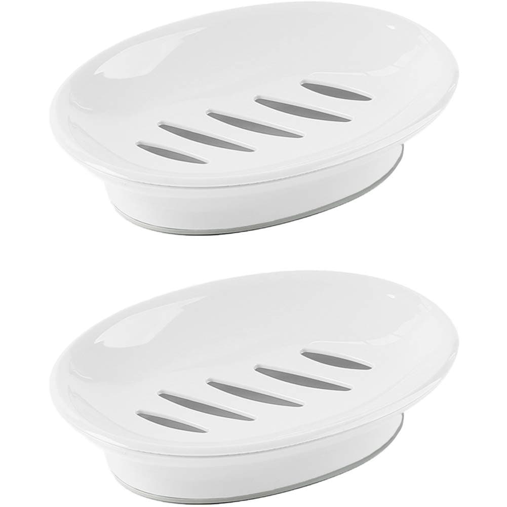 WYOK 2-Pack Soap Dish with Drain Plastic Sponge Holder Easy Cleaning Soap Saver Tray Caddy Keep Dry Stop Mushy for Shower Bathroom Kitchen(White)