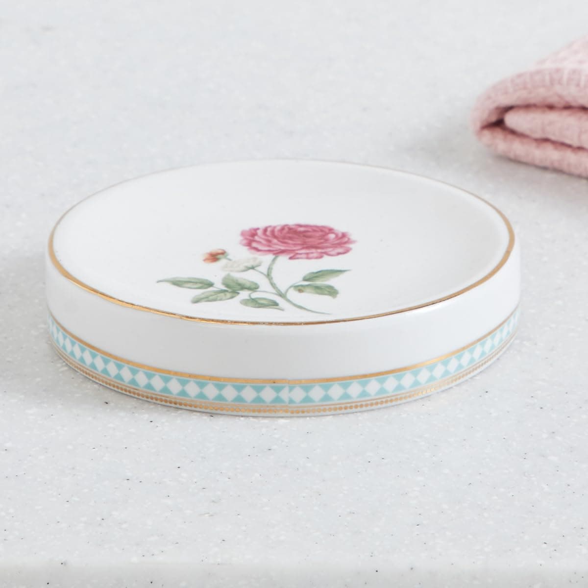 Home Centre Nova-Hoovu Ceramic Printed Soap Dish, White