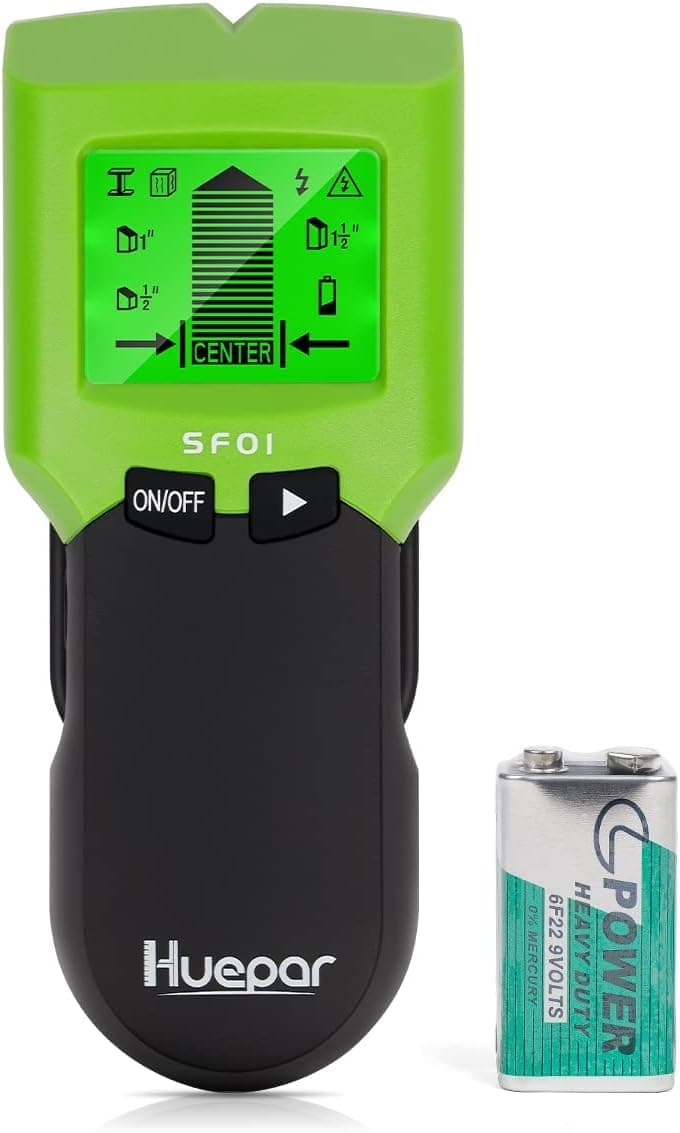 Huepar Stud Finder Wall Scanner, 5 in 1 Electronic Sensor Wall Scanner with LCD Display, Beam Joist Finder Center Finding & Sound Warning for The Center and Edge of Wood AC Wire Metal Studs Detection