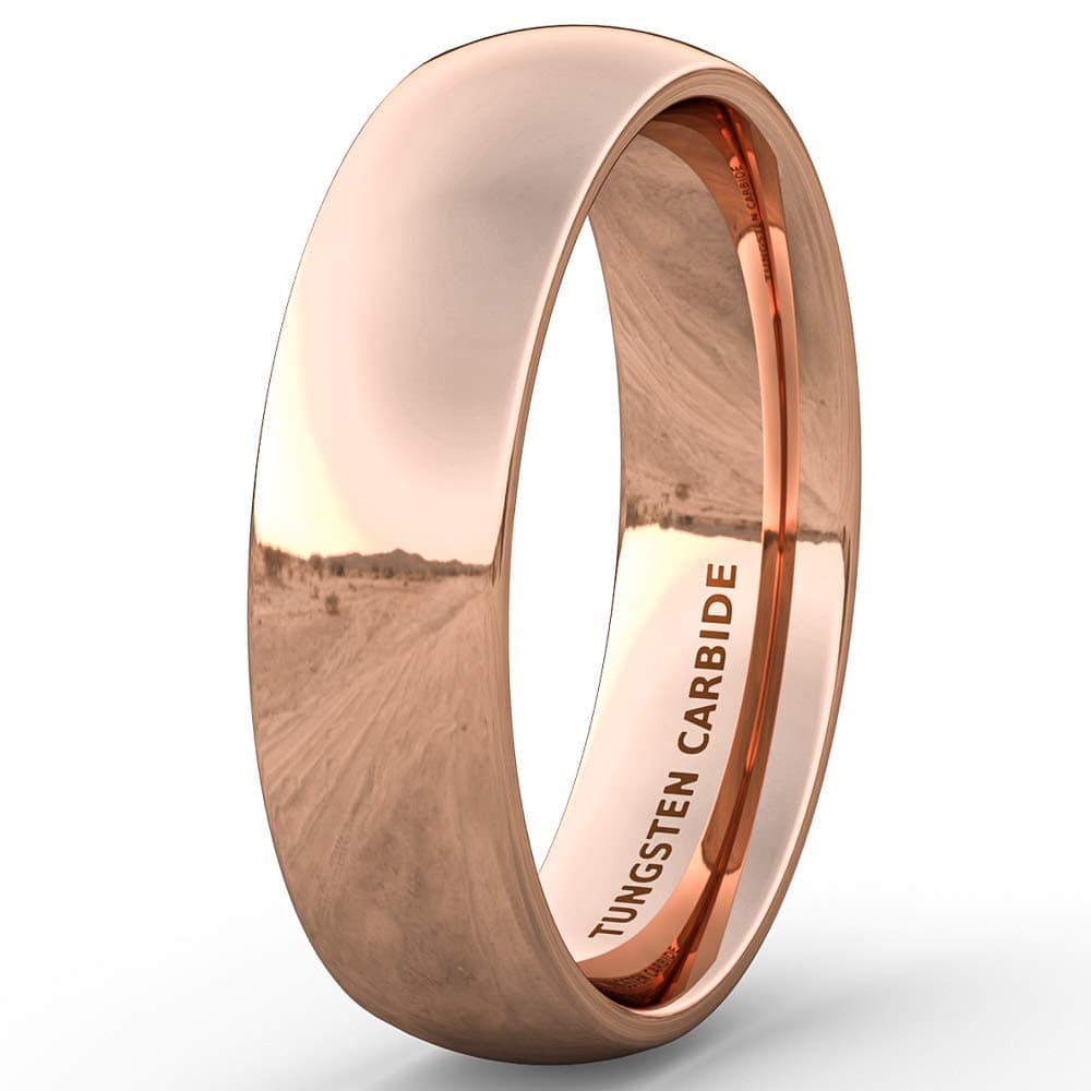 Duke Collections 4mm 6mm 8mm Basic Tungsten Ring Mens Womens Wedding Band Dome Shape Rose Gold Polished Comfort Fit