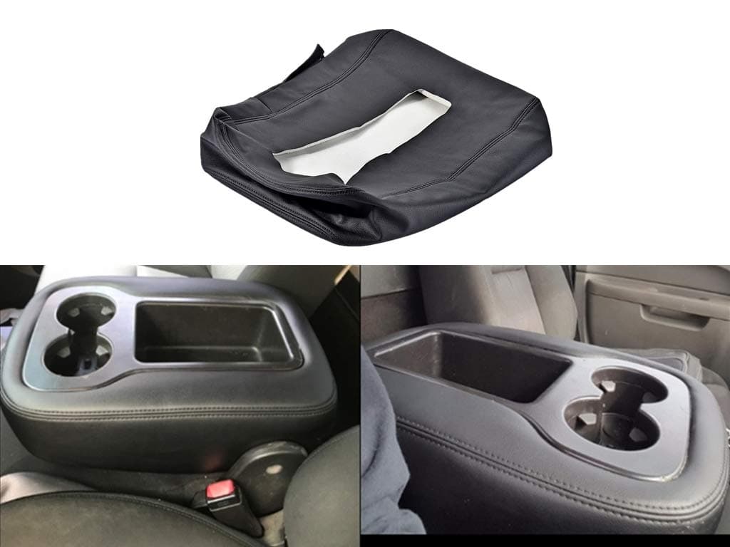 VeCarTech Leather Center Console Cover Microfiber Leather Compatible with 2007-2013 Chevy Silverado,Tahoe,Suburban,Avalanche,GMC Sierra,Rear end Zipper Design