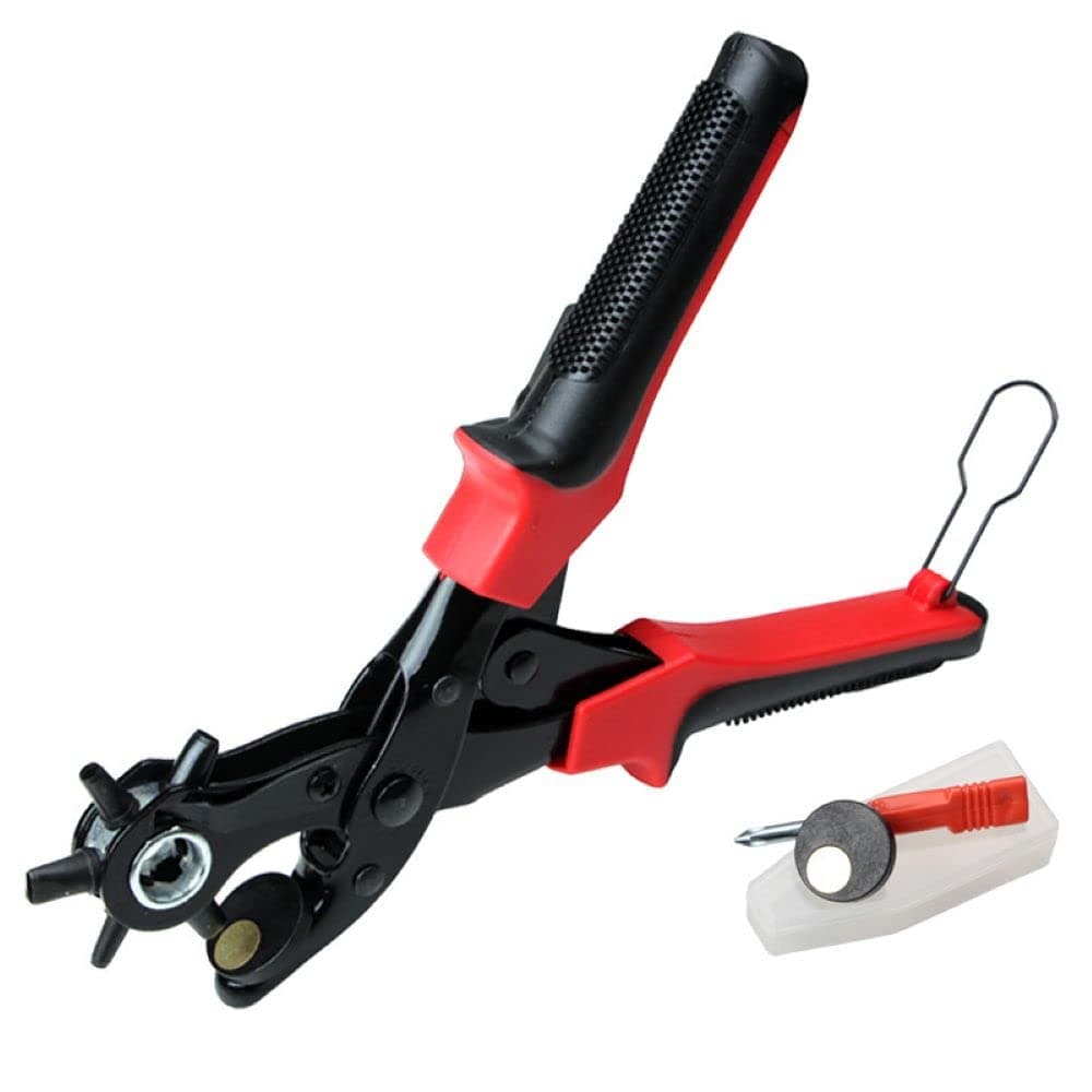 Leather Hole Punch Tool for Belt - Updated Hole Sizes Puncher for Belt, Watch Band, Strap, Dog Collar, Saddle, Shoes, Fabric, DIY Home or Craft Project, 3 round holes, 3 flat holes