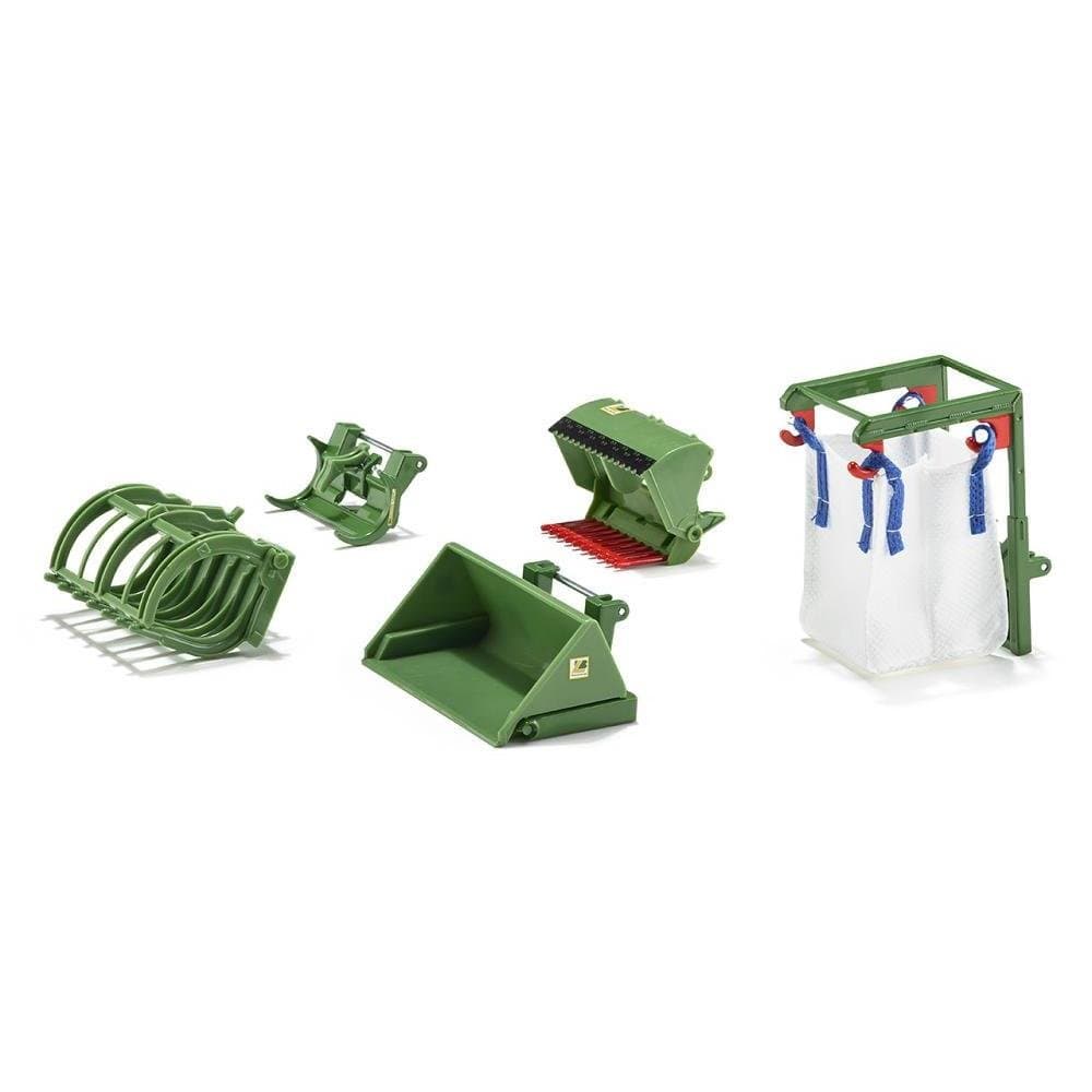 siku 3658, 5-Piece Front-Loader Accessory Set, 1:32, Green, Suitable for all siku tractors with front loader at 1:32 scale