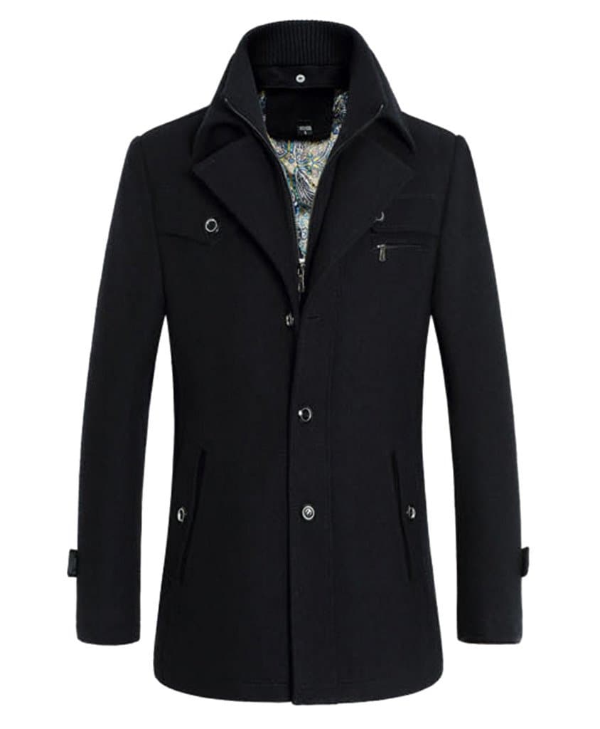 MorryOddy Men's Wool Blend Pea Coat Winter Coat with Removeable Bib