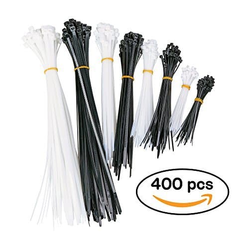 Cable Zip Ties Multi-Pack by TEKTIKO, 400 pieces, Assorted Sizes, 4 + 6 + 8 + 12 inches, Multi-Purpose, Black & White