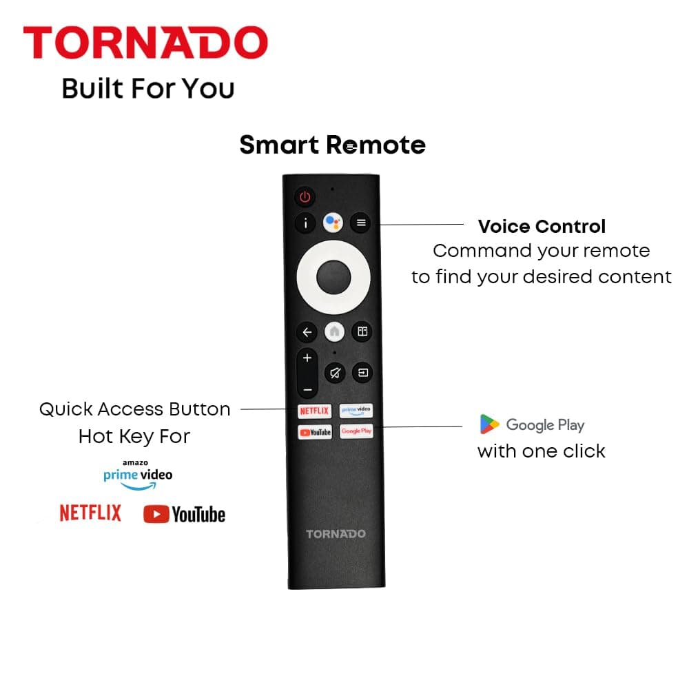 TORNADO 4K UHD Frameless Smart TV 55 Inch Android, Black, Youtube, Netflix, Big Size Ultra HD Television With Full Size Screen, No Frame 55UA1410E