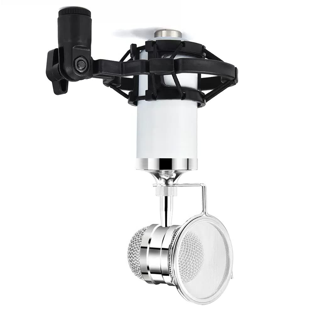 Cezo BM3000 Broadcasting Studio Recording Condenser Microphone Mic Kit Podcast Mic with Shock Mount Pop Filter Need extra phantom power (White)