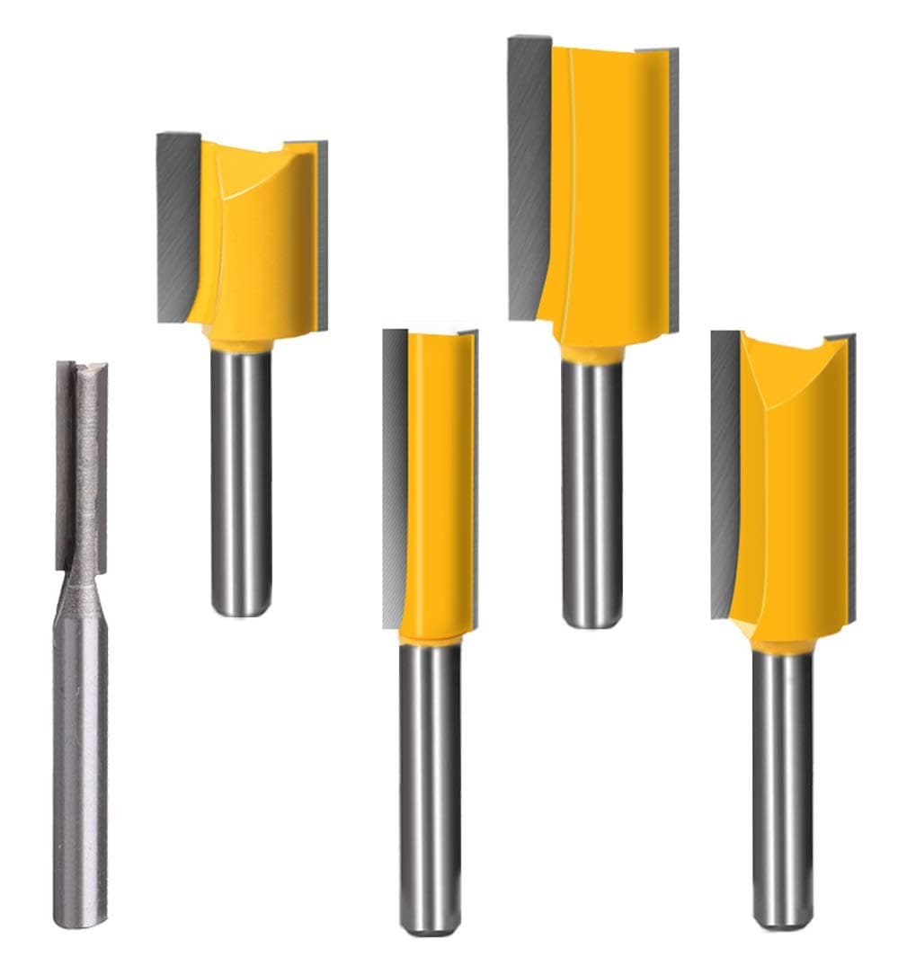 1/4 inch Router Bit Set, 1/4" 3/8" 1/2" 5/8" 3/4" Straight Router Bit(5pcs kit)
