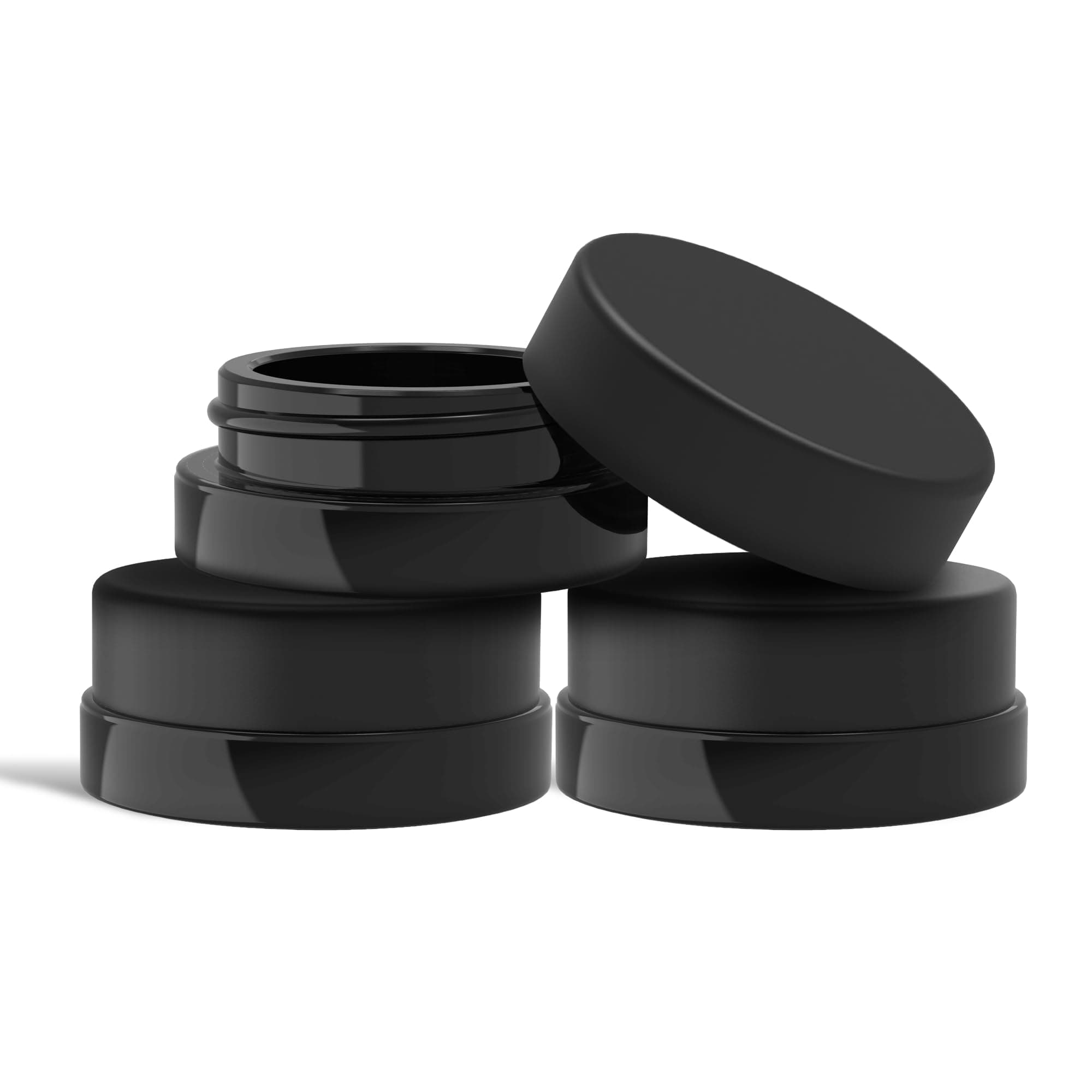 (90 Pack) 7ml Low Profile Thick Black Glass Jars with Black Lids - Airtight Containers for Oil, Lip Balm, Wax, Cosmetics