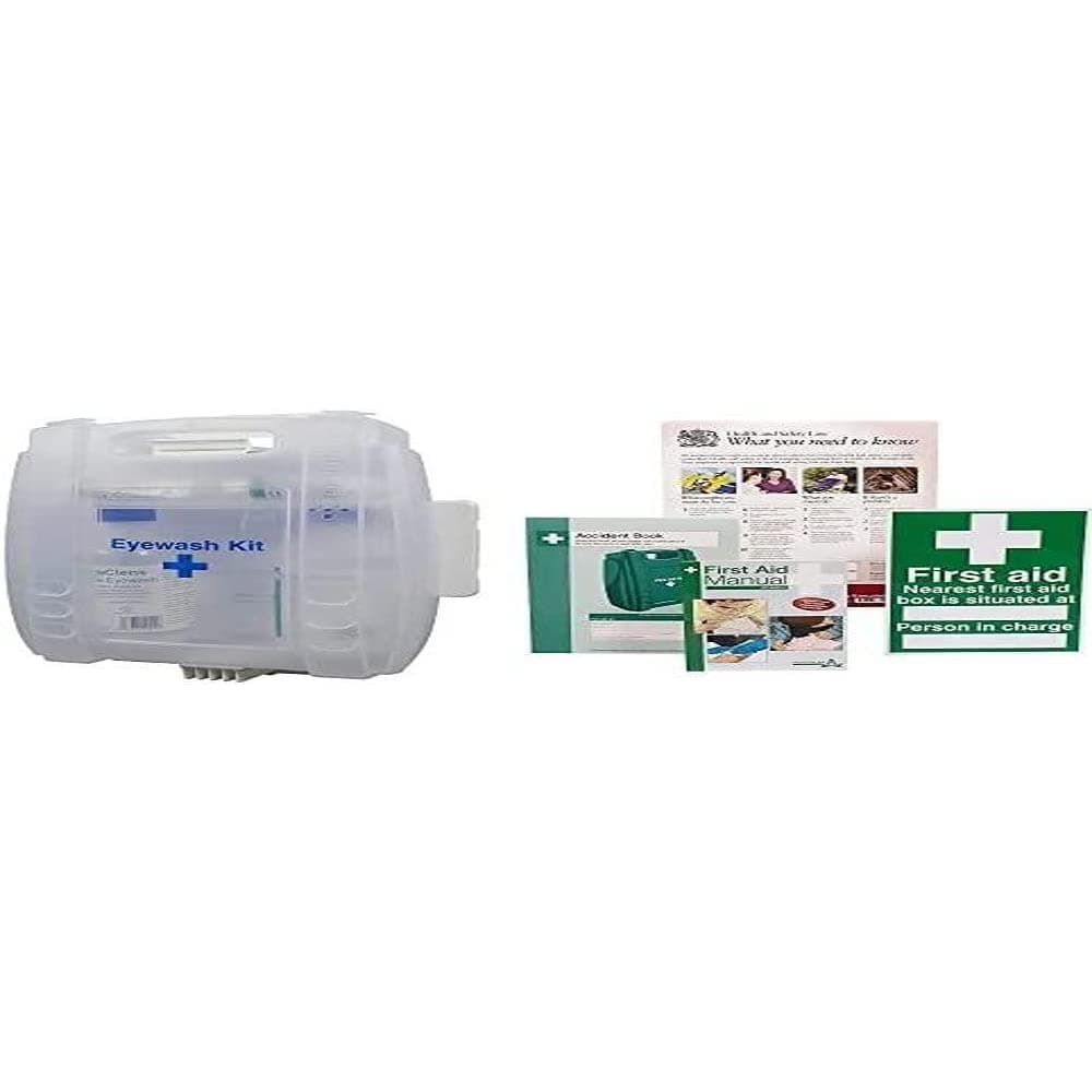 Safety First Aid Group E459T Eye Wash Kit Wall Mounted with 2 x 500 ml Bottles with HSE Compliance Supersize Kit, Bundle