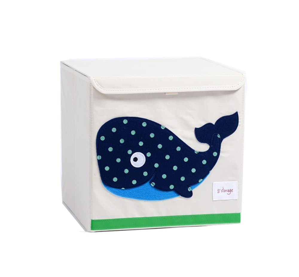 Wo Baby Foldable Storage Box with Lids, Canvas Collapsible Storage Cube Orginizers for Toys, Clothing, Books, Blankets, etc.(13 x 13 x 13) (Whale)