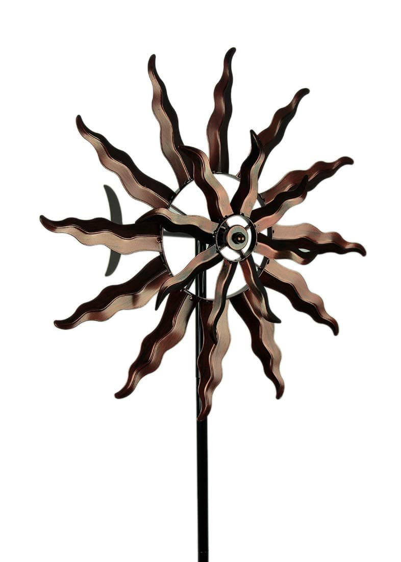 Metallic Brown Celestial Sun and Moon Kinetic Wind Spinner Stake