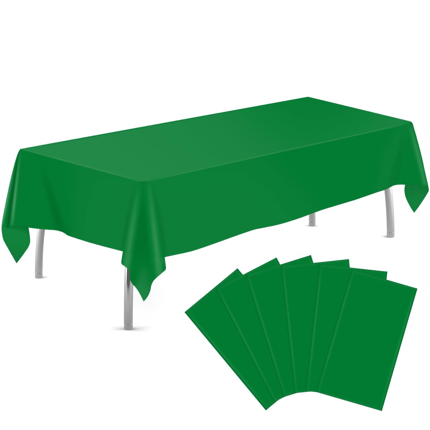 Green 6 Pack Plastic Table Cloth 54" x 108", Disposable Tablecloths Rectangle Table Cover, Plastic Tablecloth for Parties