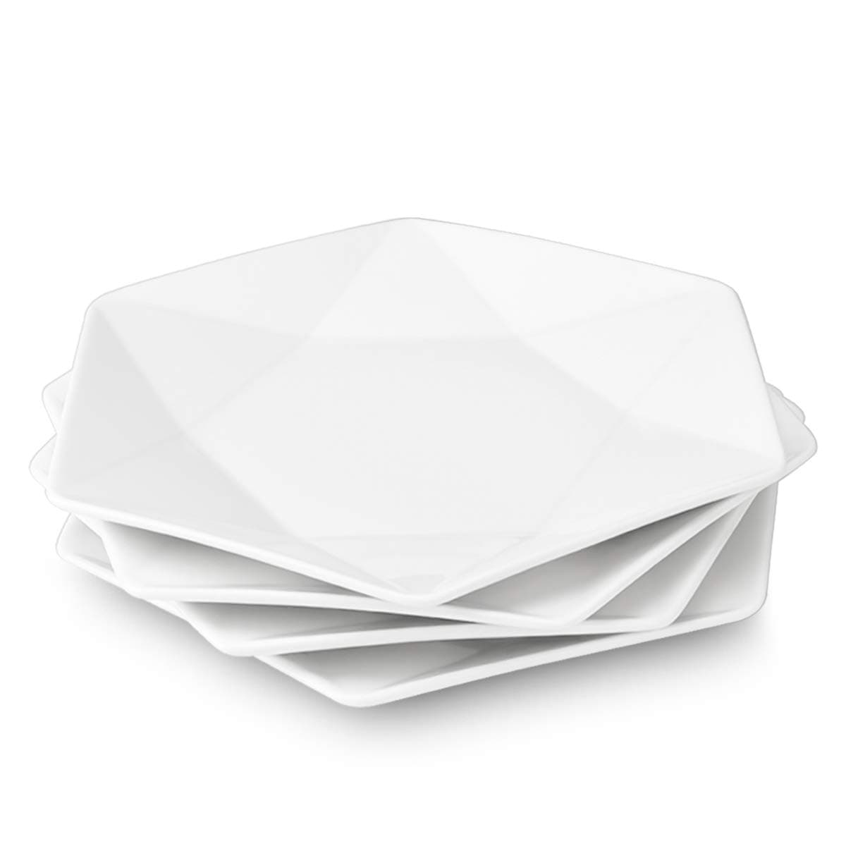 DELLING 11'' White Dinner Plates Set, Star - Geometric Serving platter, Dessert/Salad Plates for Meat, Appetizer, Dessert, Sushi, Party, Micorwave, Oven, adn Dishwasher Safe, Set of 4