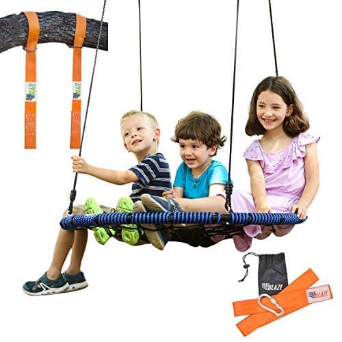 Trailblaze Spider Web Tree Swing - [UPGRADED] Double Straps Hanging Kit - Extra Strong Net Disk Swing for Tree Holds 650 lbs - Kids Saucer Tire Swings for Outside Quick & Easy to Install