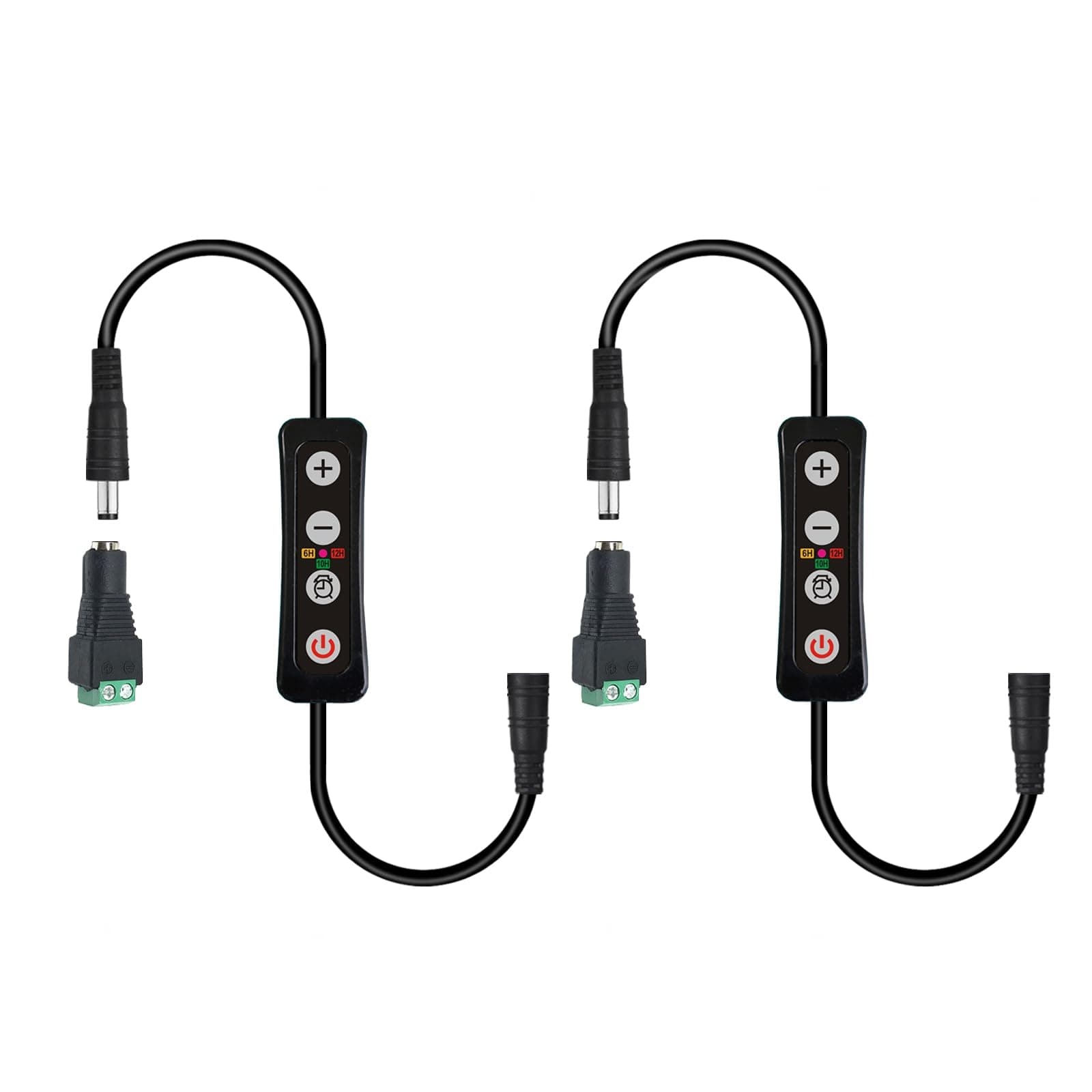 Aquarium Light Timer and Dimmer, 5.5mm x 2.1mm DC Barrel Connector, 6/10/12 Hour Auto On/Off, Brightness Control 10-100%, Sunrise Sunset Simulation for Fish Tank 12-24V DC LED Lights, 2 Pack