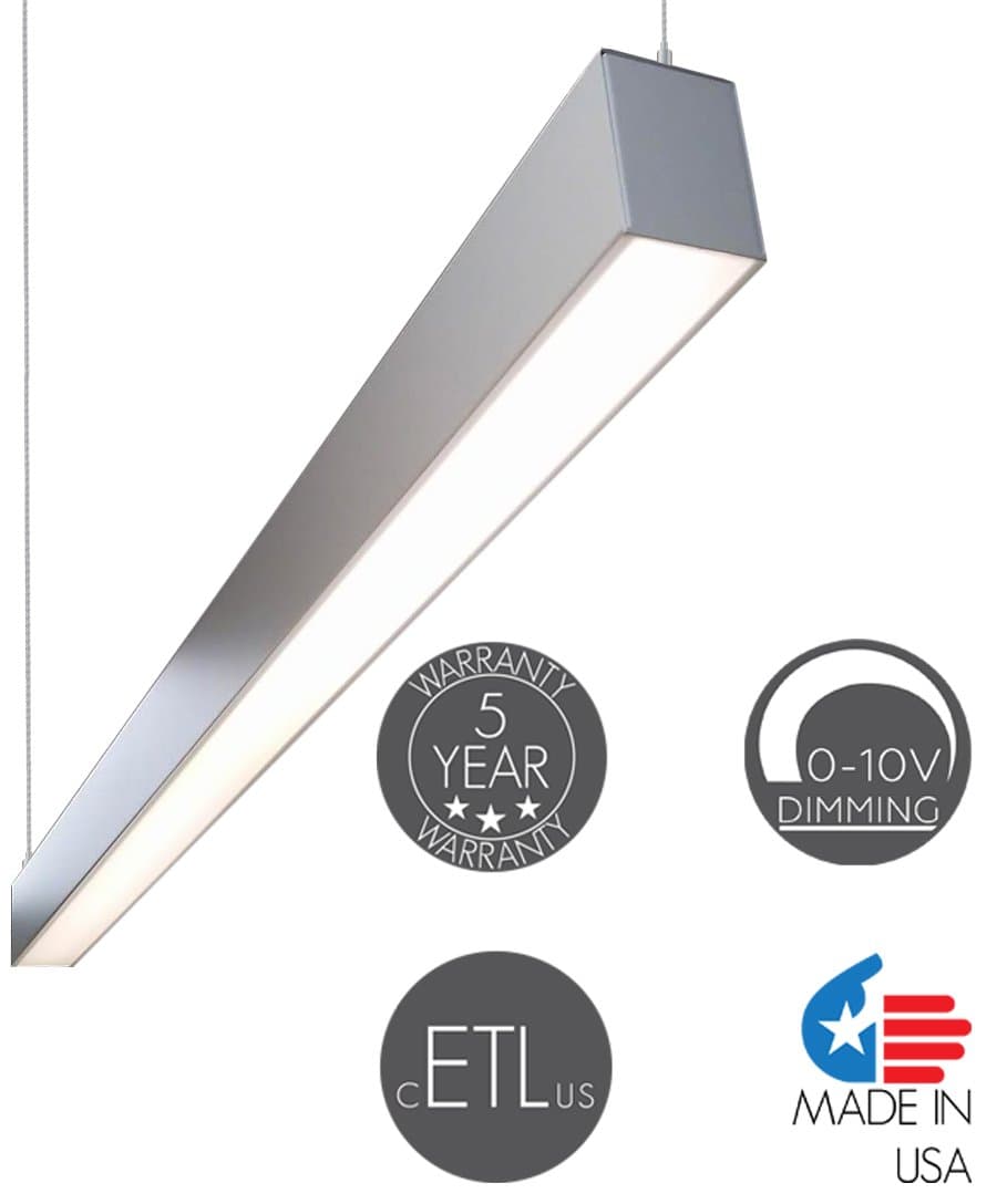 Lineo 4 Foot (48 inches) Modern Architectural LED Linear Ceiling Suspended Suspension Light Fixture 37W 3800 Lumens 3500K Silver Finish for Office, Warehouse, Factory, Home, Garage